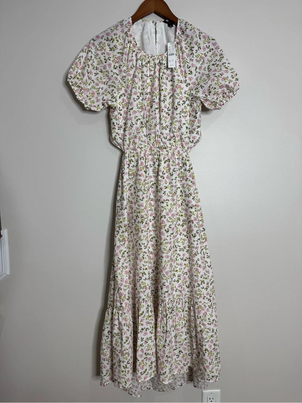 NWT J. Crew Cotton Size 6 Floral Cottagecore Open Back Puff Sleeve Midi Dress